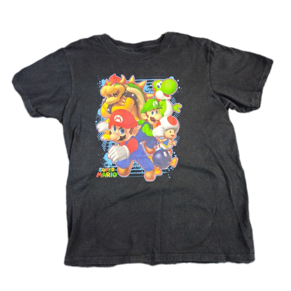 NINTENDO Super Mario‎ Bros Graphic Tee Black Short Sleeve Youth Size 14 Bowser